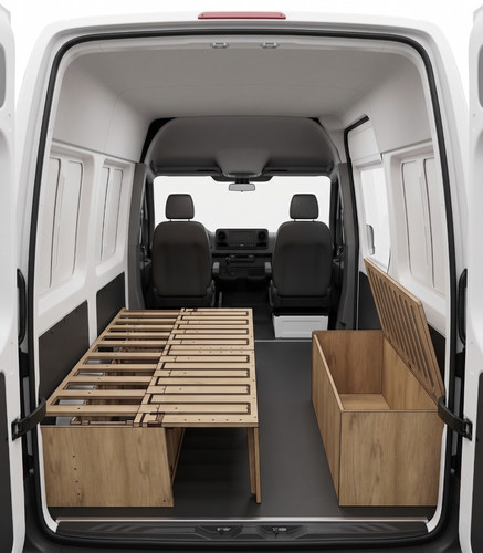 Camper van sliding bed and - camper,