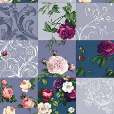 PVC Wipe Clean Tablecloth Blue Purple Pink Flowers Oilcloth Vinyl Table Cover