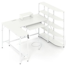 Large Home Office Workstation Gaming Desk with Monitor Stand-White