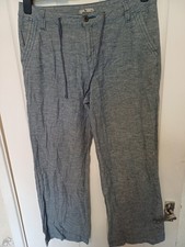 Preloved Ladies Tu Blue Linen Trousers With Fastening At Front Size 12 Leg 31