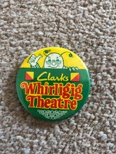 A 55 mm Tin Pin Badge promoting Whirligig Theatre Company, sponsored by Clarks
