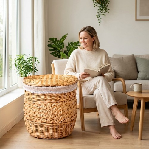 Wicker laundry hamper with lid - wicker,