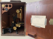 Antique W. Watson & Sons Brass Microscope c,1913 Serial 20410 With Lenses & Case