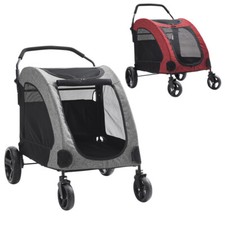 Dog Stroller Medium Large Grey/Red Pet Puppy Pram Pushchair Travel Buggy Carrier