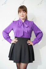 Purple pullover pussybow tie