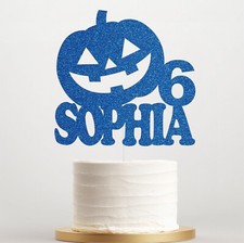 Personalised Glitter Cake Topper, Pumpkin Scary Halloween Custom Birthday Party