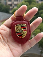 Porsche Leather Crest Car Keyring Keychain Claret 911 GT3 Taycan
