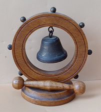 Vintage  wooden Ship’s Wheel containing bell and wooden beater nautical ornament