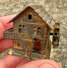 Rare Antique House Swiss German Chalet Water Wheel Novelty Tape Measure