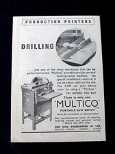 1950 Small Print Ad 'THE KINE ENGINEERING MULTICO PORTABLE SAW BENCH' 5.75" x 4"
