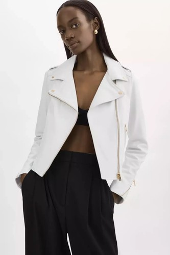 Leather jacket white biker - leather,