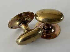 Antique Old Victorian Edwardian Pair Oval Egg Brass Door Knobs Handles (DK420)