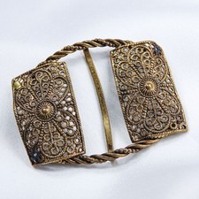 Antique Floral Filigree Buckle Part Art Nouveau Deco Brass Dress Corset Repair