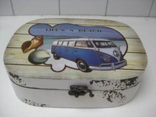 CAMPER VAN BOX LUNCH TRINKET wooden lover gift collector life's a beach surf vw