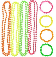 Neon Bead Necklace & Bracelet 80s Costume Accessory Bright Rave Fancy Dress