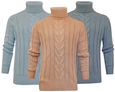 Roll Neck Pullover Jumper Cable Knit Turtle Funnel Neck Sweater Top Ex Store