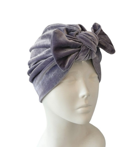 Lilac velvet bow turban head - bow,