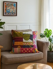 Kantha Cushion Cover Large Multi Colour Cotton Patchwork Cushions 60 x 60 cm