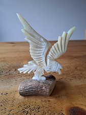 Small Eagle On Log Deer Antler Figurine