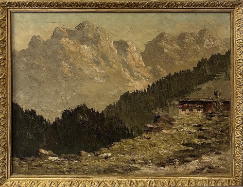 Vintage swiss alps oil - swiss,