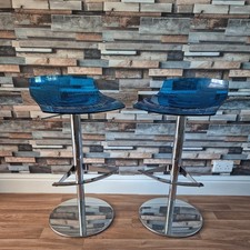 Retro Bar/Diner Stools X2 Blue 360 Swivel Height Adjustable