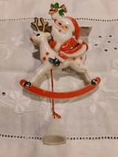 Vintage Santa Riding a Rocking Horse Brooch Pull String Plastic 