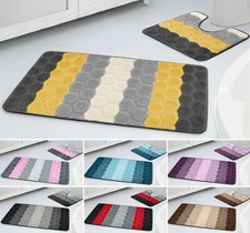 Non Slip Bath Mat & Pedestal Mats Stripe 2 Piece Absorbent Bathroom Toilet Set
