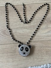 Rare Butler And Wilson B&W Panda Face Mirror Necklace.  New In Box