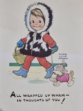 Mabel Lucie Attwell - All Wrapped Up Warm, In Thoughts Of You Vintage Postcard