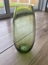 Green Etched Glass Vase -