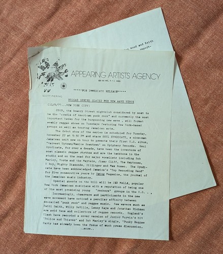 Cbgb 1977 press release - 11/8/1977,