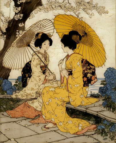 Two kimono women with - women, white