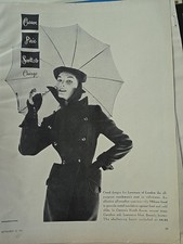 1951 Women's Lawrence of London Creed Design Coachmans Coat umbrella vintage ad 