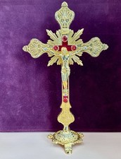 Metal Catholic Jesus Cross with Stand Religious Christian Church Crucifix B 23cm