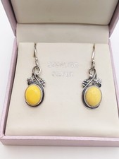 Vintage Sterling Silver Yellow Egg Yolk Amber Dangle Drop Earrings