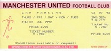 TICKET: Manchester United - Test match cricket parking 1992 at football ground