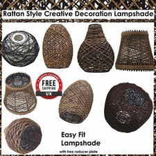Ceiling Light Shade Rattan Wicker Brown/Black Vintage Lampshade For Pendant Lamp
