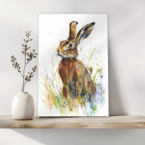 Brown hare canvas wall art - brown,