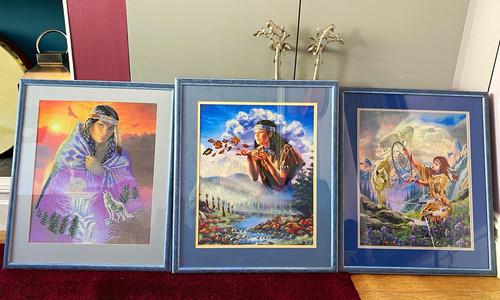 Set 3xframed cross stitch - of,