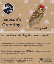 RSPB Pin Badge NIIC Christmas Special Tawny Owl with cracker hat P03106