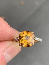 10ct Gold Diamond Citrine Solitaire Ring, 10k