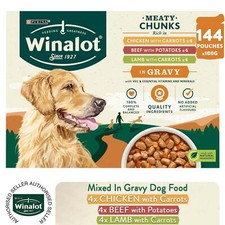 144 x 100g Winalot Wet Dog Food Meaty Chunks with Veges Mixed In Gravy