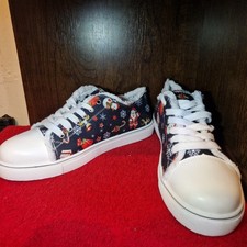 Christmas Print Trainers – Festive Lace-Up Shoes Faux Fur Lined – Size EU 43...