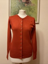 John Lewis Lady Size M (12) Fine Knit Cardigan Orange Rust 12 Button Up Detail