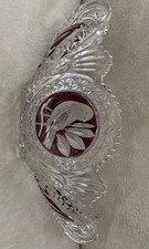 Hofbauer BYRDES Lead Cut Glass Bowl with CRANBERRY BIRDS Oval 35cm Vintage Decor