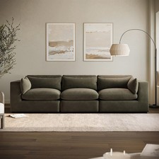 Large Khaki Green Velvet 4 Seater Sofa - Hudson HSN013