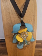 Pia Jewellery Flower Bloom Ribbon Statement Necklace Acrylic With Crystals
