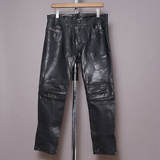 DIESEL Leather Jeans Trousers Mens Black Biker Distressed Celebrity Rock GRAIL