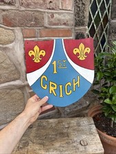 Scouts Camping Crich Sign Vintage Shield Shape Derbyshire Hand Painted Peak 1980