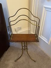 Antique Solid Brass Metal & Oak Victorian Swivel Magazine Rack Stand Tonks VGC